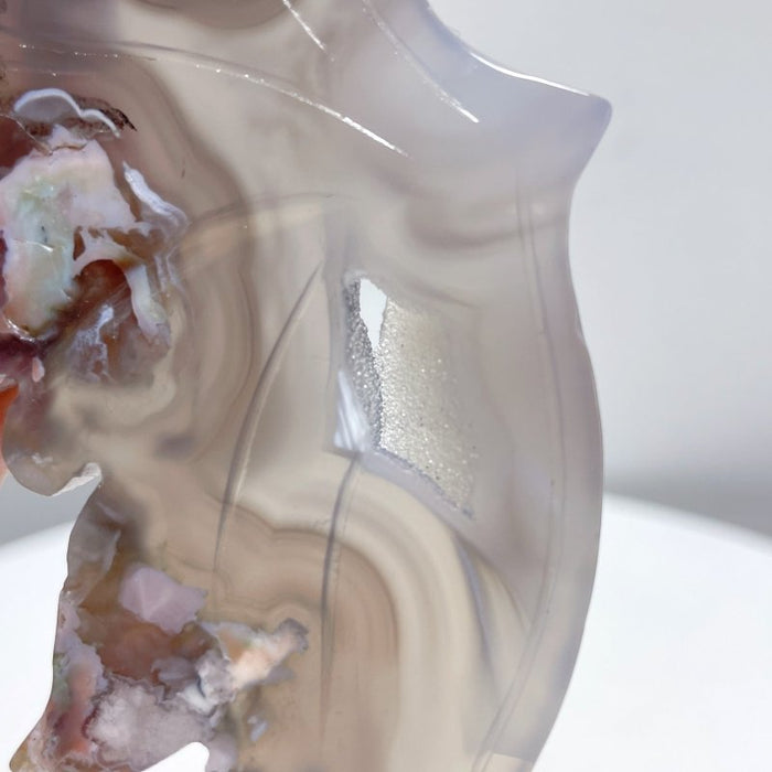 Black Sakura Flower Agate Butterfly Wing Carving With Stand