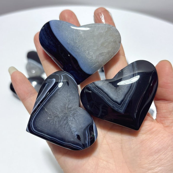 Black Stripe Agate Mixed Quartz Heart Wholesale