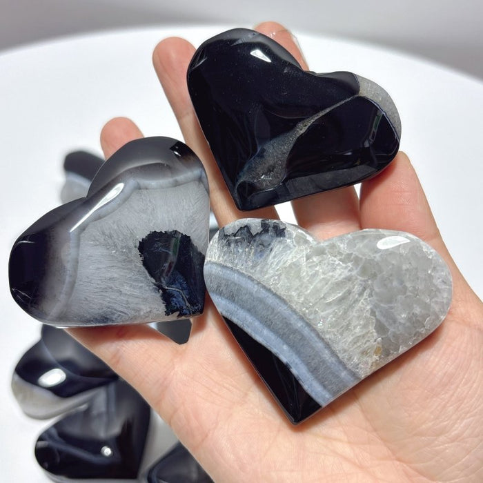 Black Stripe Agate Mixed Quartz Heart Wholesale