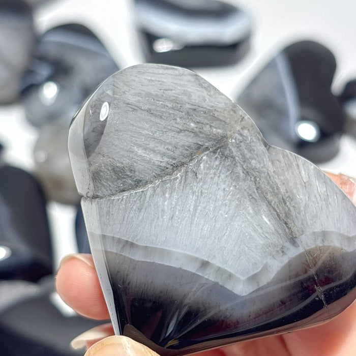 Black Stripe Agate Mixed Quartz Heart Wholesale