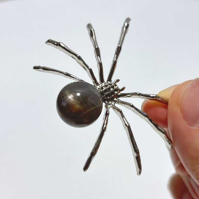 Black Sunstone Crystal Sphere Spider Ornament Handmade Alloy Spider Wholesale