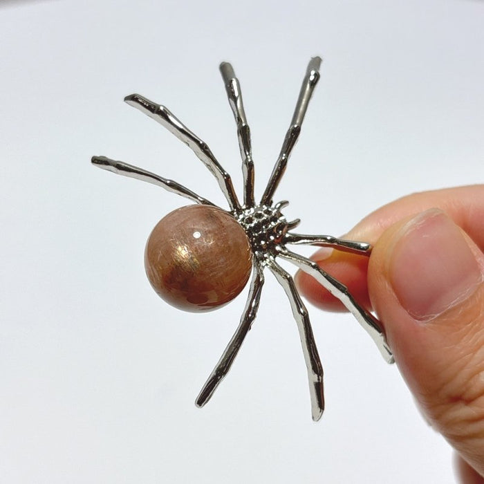 Black Sunstone Crystal Sphere Spider Ornament Handmade Alloy Spider Wholesale