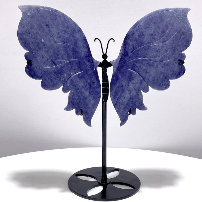 Blue Aventurine Butterfly Wing Carving With Stand
