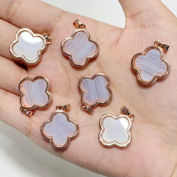 Blue Lace Agate Four Leaf Clover Pendant Wholesale