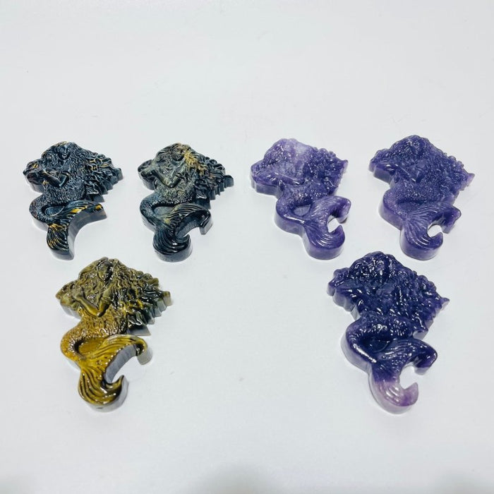 Blue Mixed Yellow Tiger Eye & Lepidolite Mermaid Carving Wholesale