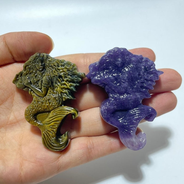 Blue Mixed Yellow Tiger Eye & Lepidolite Mermaid Carving Wholesale