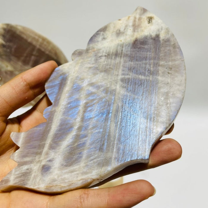 Blue Moonstone Mixed Sunstone Butterfly Carving With Stand