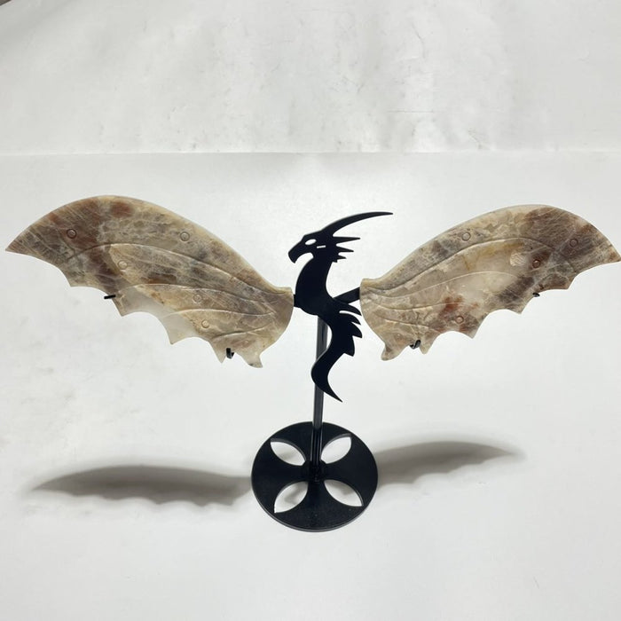 Blue Moonstone Mixed Sunstone Dragon Carving With Stand