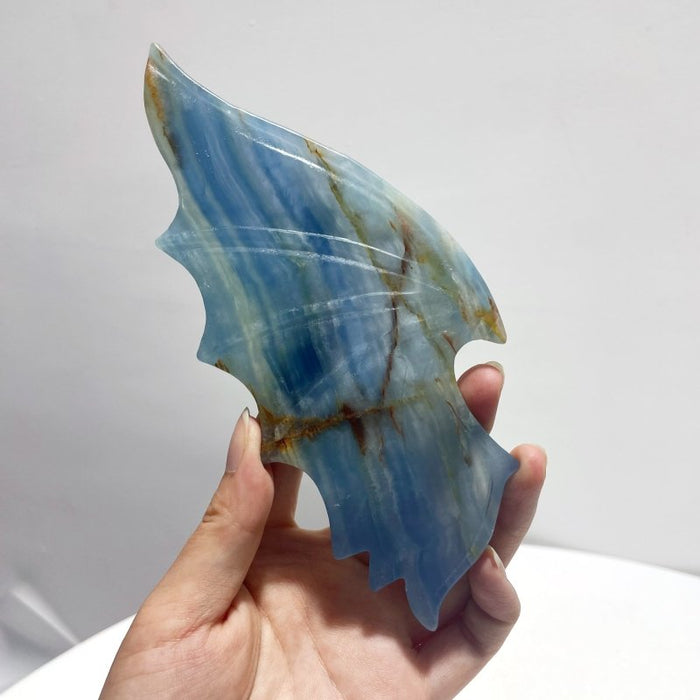 Blue Onyx Demon And Angel Wing Carving With Stand