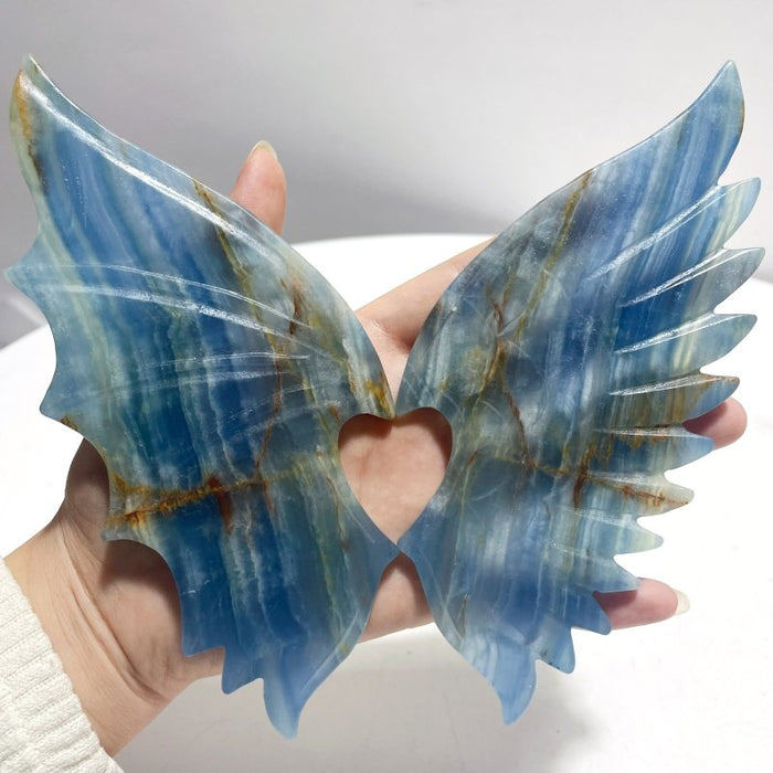Blue Onyx Demon And Angel Wing Carving With Stand