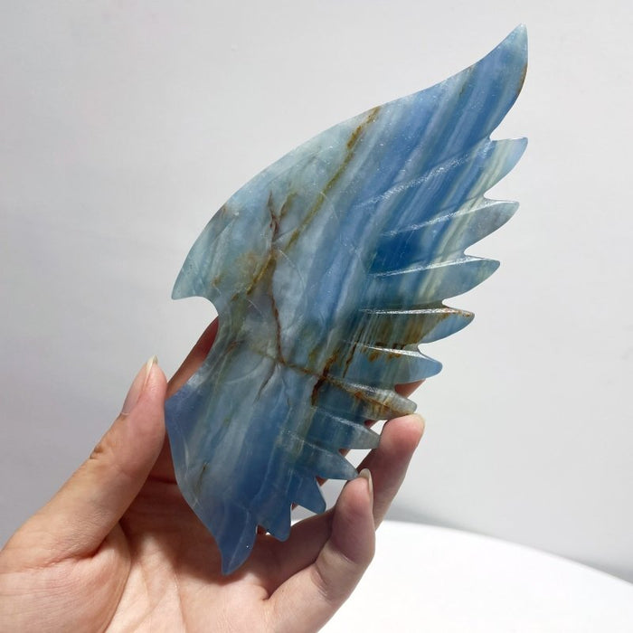 Blue Onyx Demon And Angel Wing Carving With Stand