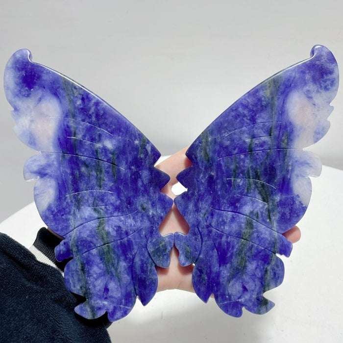 Blue Sodalite Butterfly Wing Carving With Stand