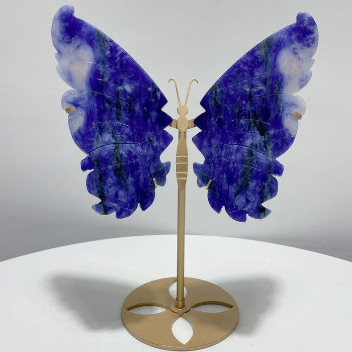 Blue Sodalite Butterfly Wing Carving With Stand