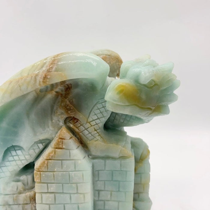 Caribbean Calcite Flying Dragon With Castle Carving