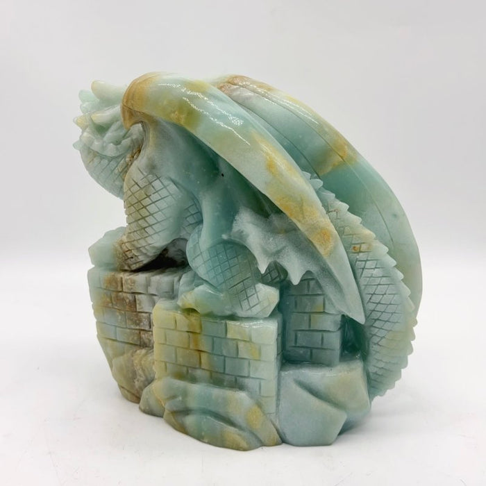 Caribbean Calcite Flying Dragon With Castle Carving
