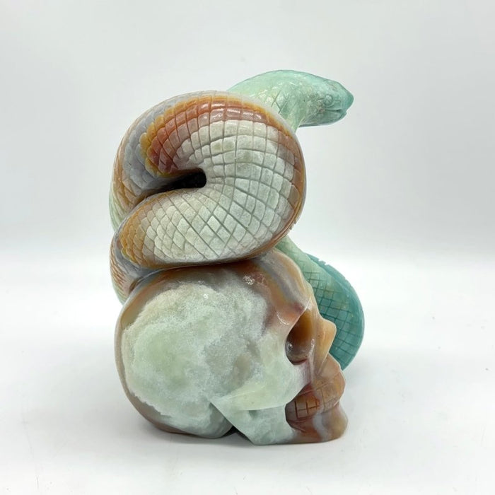 Caribbean Calcite Skull Snake Carving
