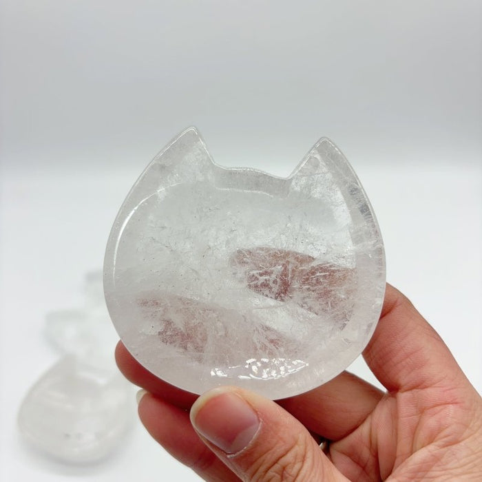 Cat Head Shape Clear Quartz Shallow Bowl Wholesale