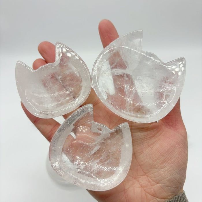 Cat Head Shape Clear Quartz Shallow Bowl Wholesale