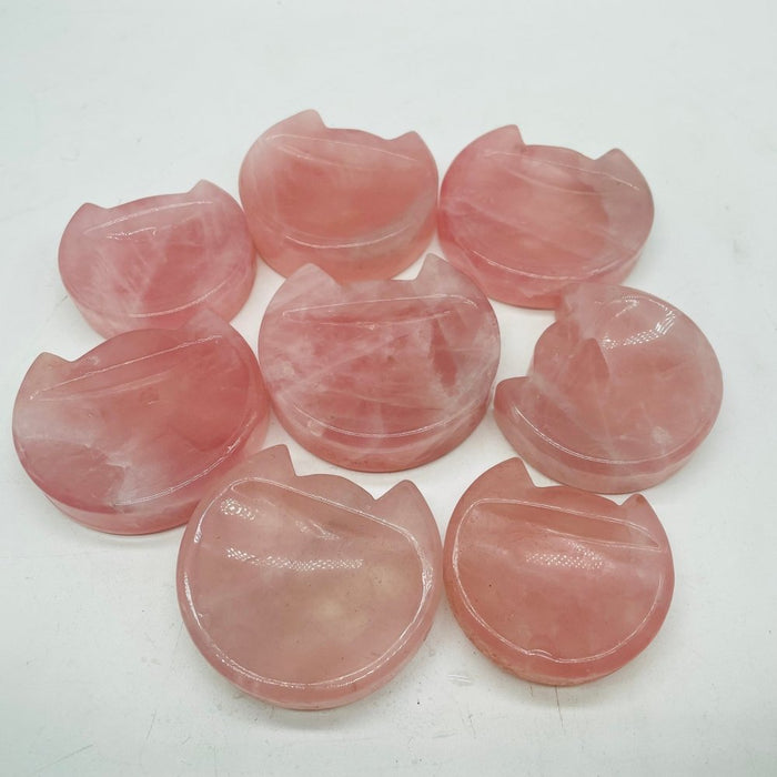 Cat Head Shape Madagascar Pink Rose Quartz Carving Wholesale