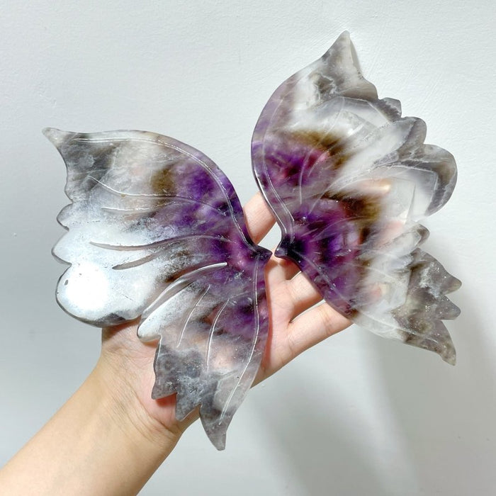 Chevron Amethyst Butterfly Wing Carving With Stand