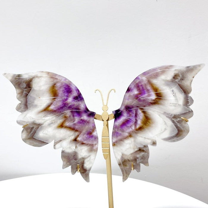 Chevron Amethyst Butterfly Wing Carving With Stand