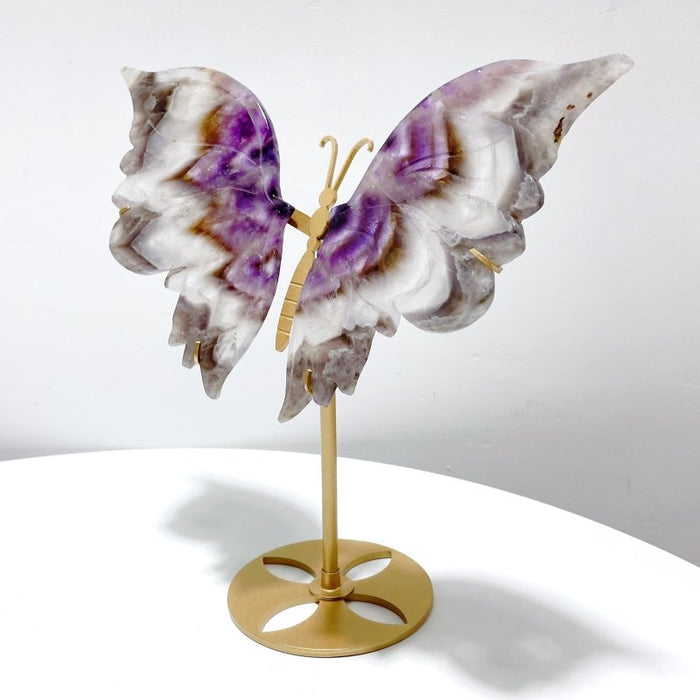 Chevron Amethyst Butterfly Wing Carving With Stand
