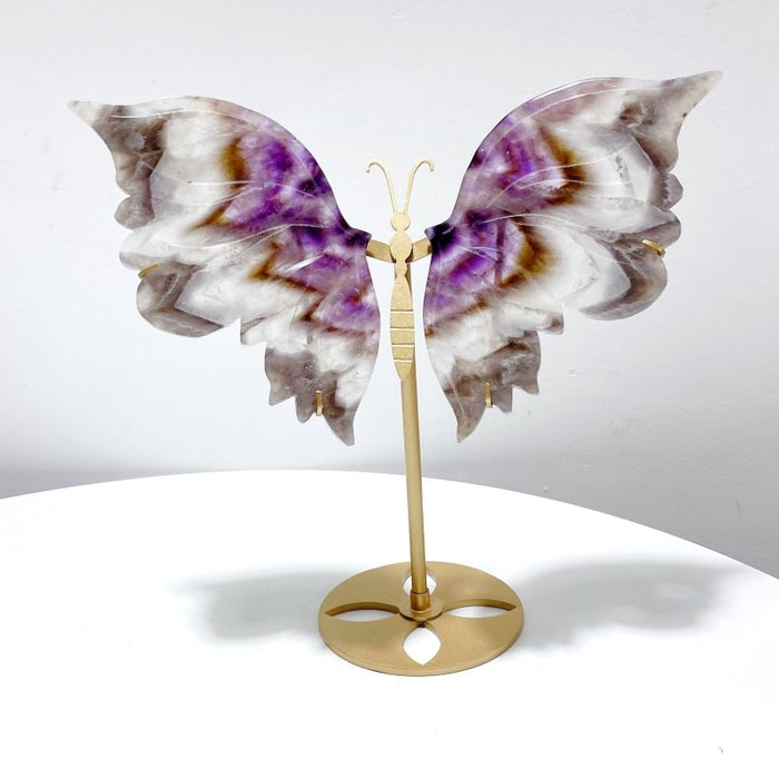 Chevron Amethyst Butterfly Wing Carving With Stand