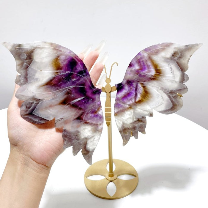 Chevron Amethyst Butterfly Wing Carving With Stand