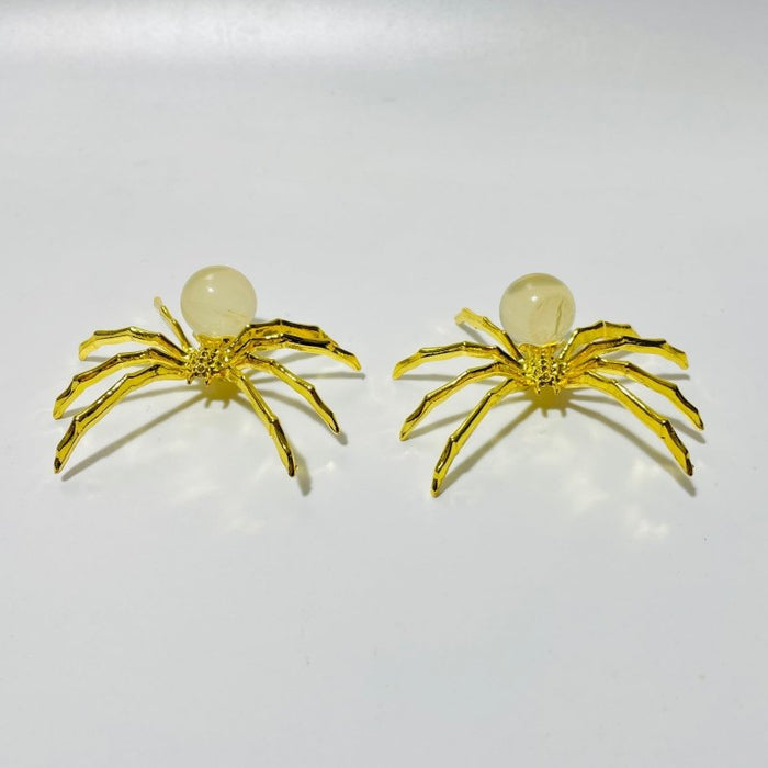 Citrine Crystal Sphere Spider Ornament Handmade Alloy Spider Wholesale