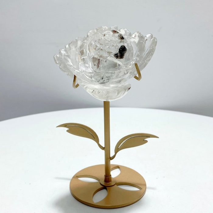 Clear Quartz Flower Carving With Stand