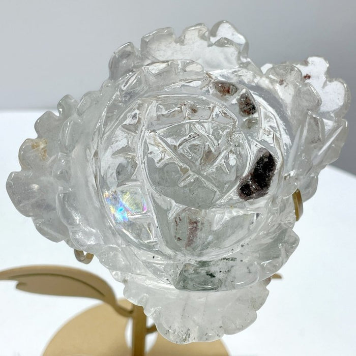 Clear Quartz Flower Carving With Stand