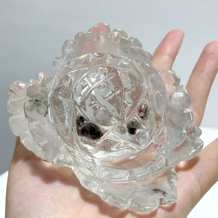 Clear Quartz Flower Carving With Stand