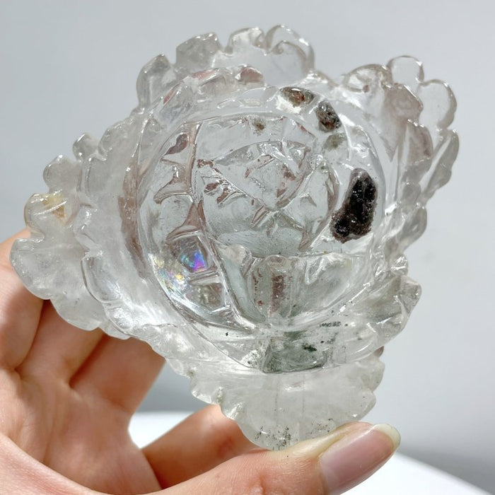 Clear Quartz Flower Carving With Stand