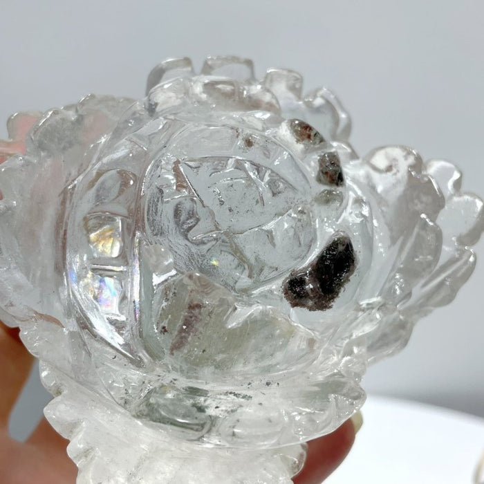 Clear Quartz Flower Carving With Stand