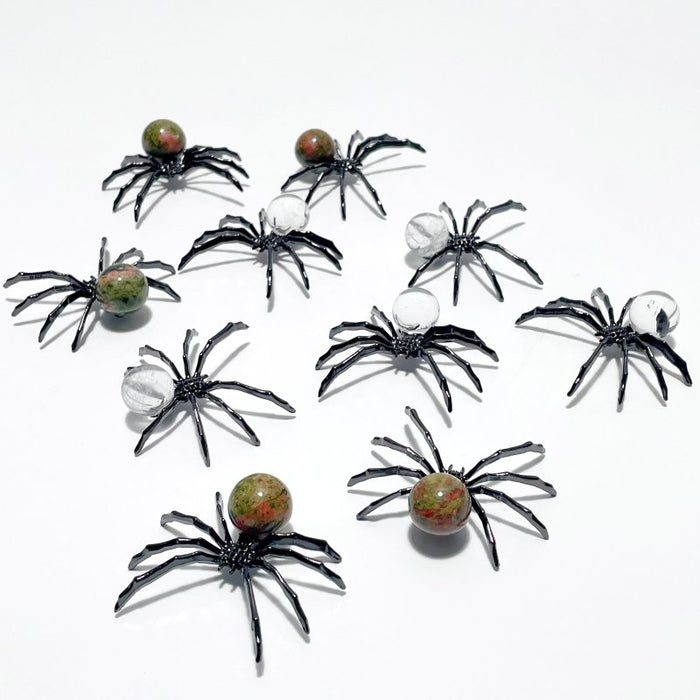 Clear Quartz Unakite Sphere Spider Ornament Handmade Alloy Spider Wholesale