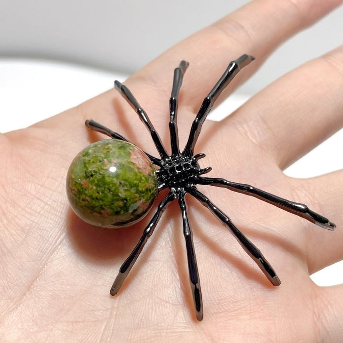 Clear Quartz Unakite Sphere Spider Ornament Handmade Alloy Spider Wholesale