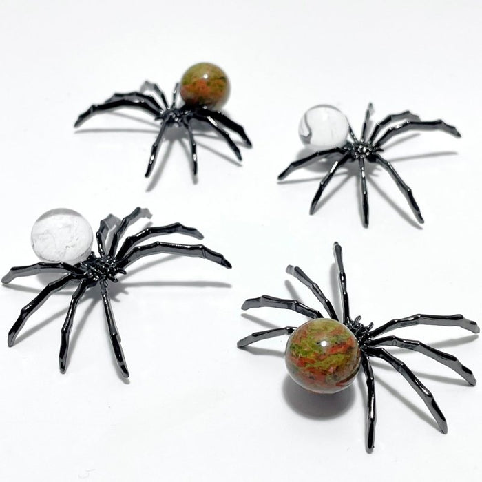Clear Quartz Unakite Sphere Spider Ornament Handmade Alloy Spider Wholesale