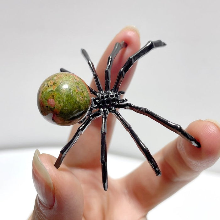 Clear Quartz Unakite Sphere Spider Ornament Handmade Alloy Spider Wholesale