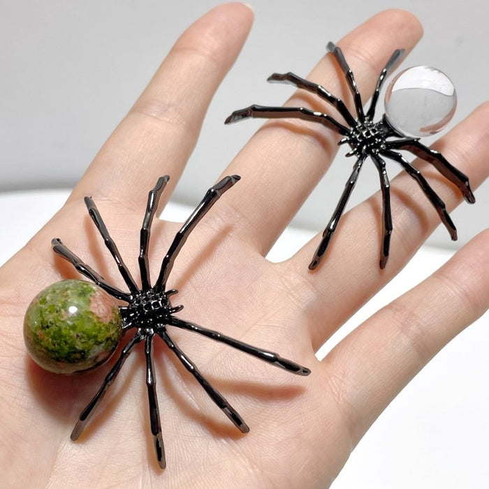 Clear Quartz Unakite Sphere Spider Ornament Handmade Alloy Spider Wholesale