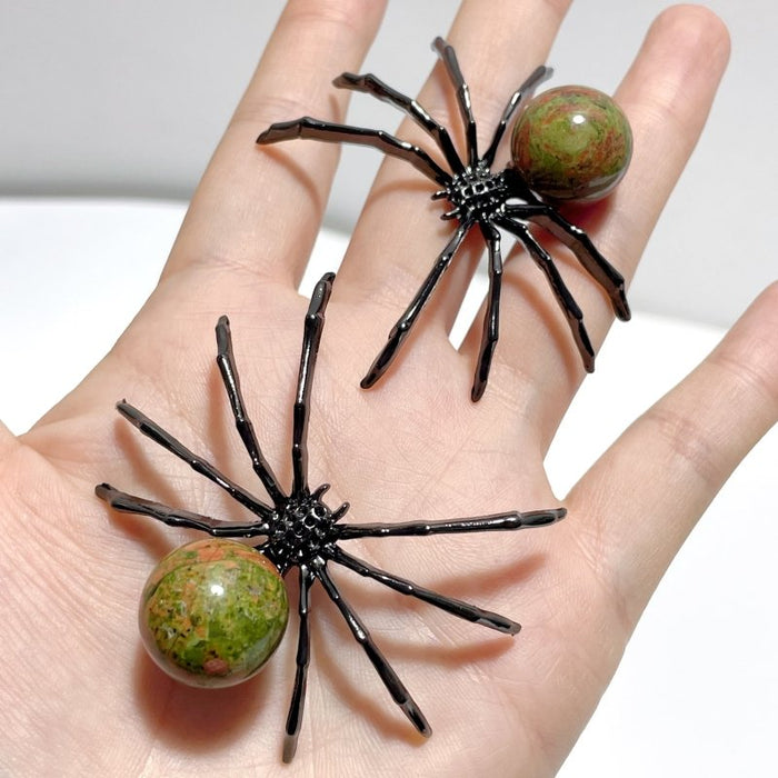 Clear Quartz Unakite Sphere Spider Ornament Handmade Alloy Spider Wholesale