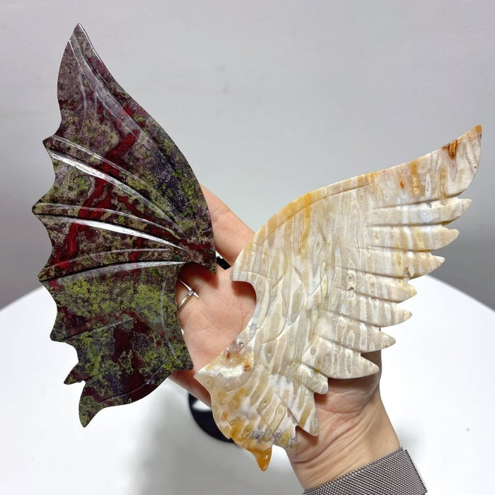 Coral Jade Dragon Blood Stone Demons Angel And Wing Carving With Stand