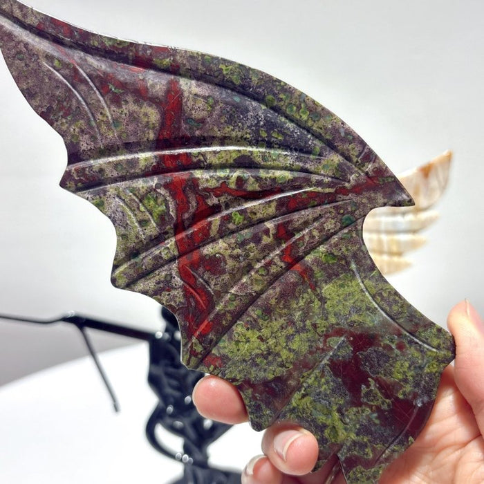 Coral Jade Dragon Blood Stone Demons Angel And Wing Carving With Stand