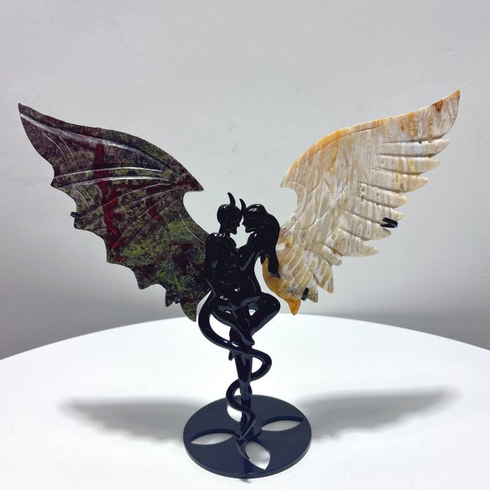 Coral Jade Dragon Blood Stone Demons Angel And Wing Carving With Stand