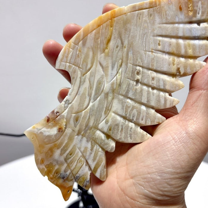 Coral Jade Dragon Blood Stone Demons Angel And Wing Carving With Stand