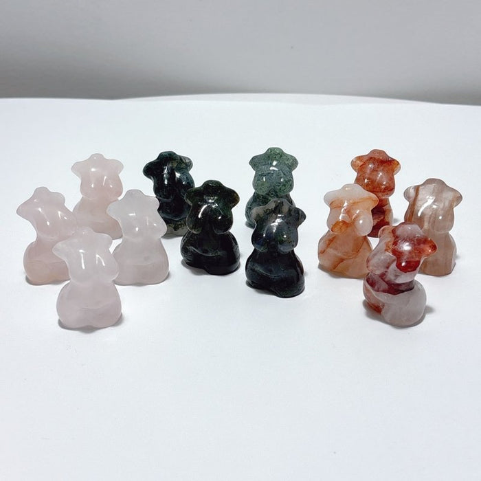 Curvy Crystal Goddess Carving Wholesale Fire Quartz Moss Agate Rose Quartz