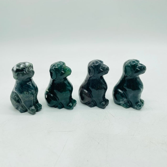 Cute Moss Agate Dog Carving Wholesale