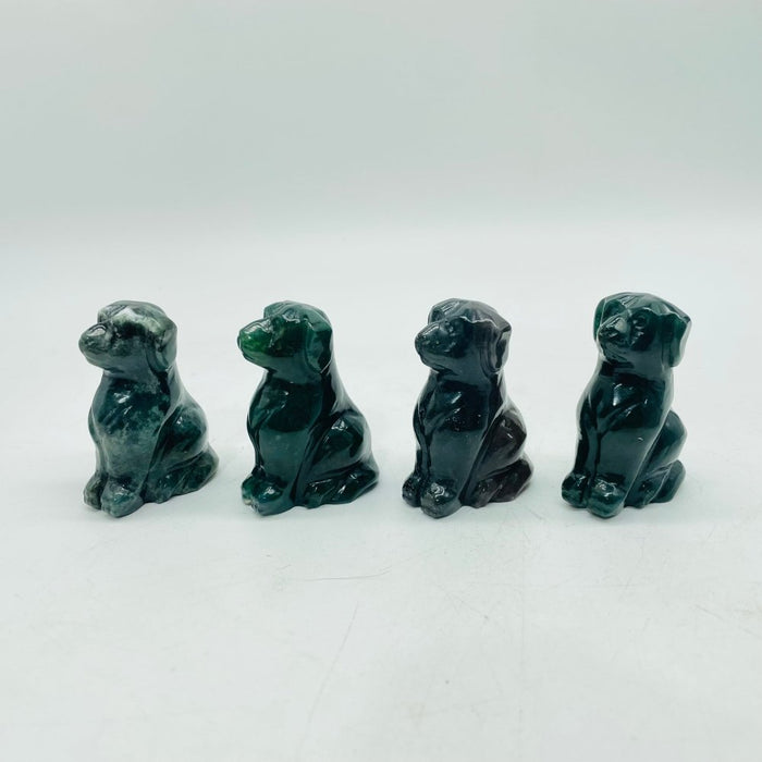 Cute Moss Agate Dog Carving Wholesale