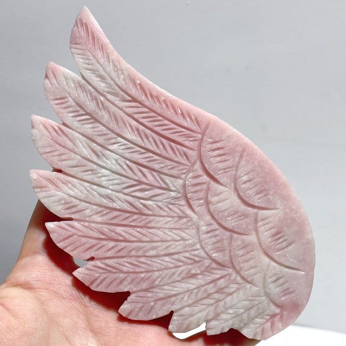 Cute Pink Opal Angel Wing Carving With Stand