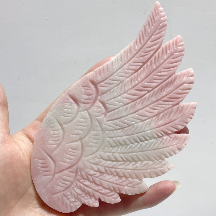 Cute Pink Opal Angel Wing Carving With Stand
