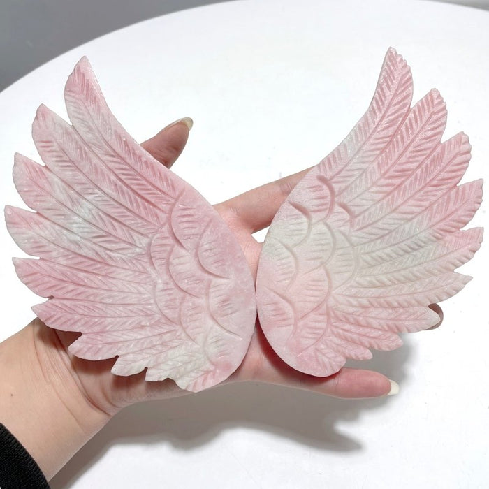 Cute Pink Opal Angel Wing Carving With Stand